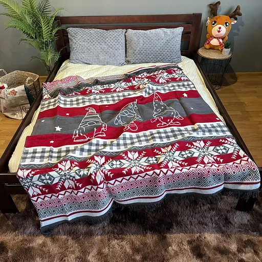 Плед покривало Bridge двосторонній полуторний Гноми зимовий 200х150 Бавовна Червоний