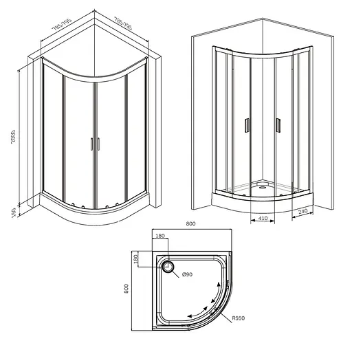 Душевая кабина AM.PM Gem 1/4 Round W90UG-401-8080-BT - фото 11