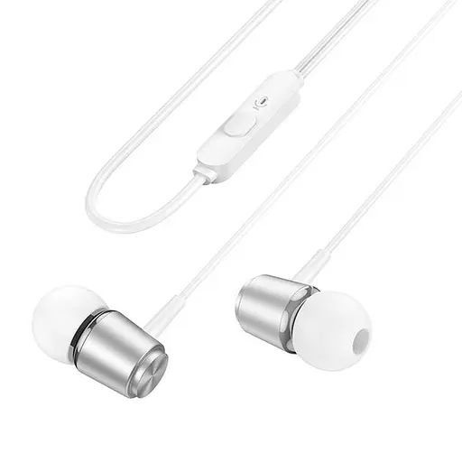 Провідні вакуумні навушники Hoco M108 Spring metal universal earphones with mic, 3.5mm, 1.2m, silver - фото 2