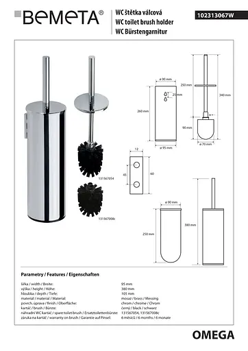 Туалетный ершик Bemeta Omega с держателем 102313067w, Черный матовый - фото 2