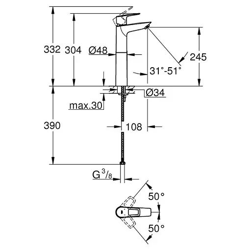 Змішувач для раковини Grohe BauLoop XL-size на стільницю Хром 30412 - фото 2