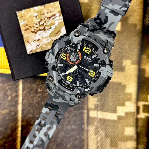 Наручний годинник чоловічий 002CMGYUASI Тризуб срібло Сірий камуфляж + Коробка. Patriot acs0031065 - фото 4