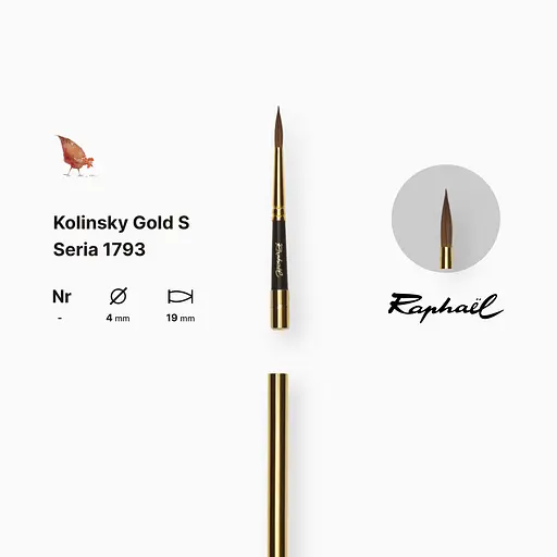 Кисть колонок круглая Raphael Kolinsky Gold, S, медная, обратная - фото 2