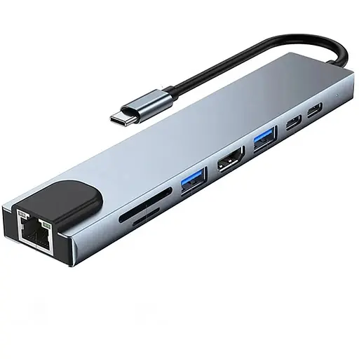 Хаб USB type C HUB 8 in 1 PD100W 4K 30 Гц RJ45 USB 3.0 10 Гб/с