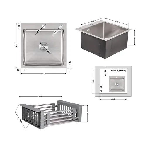 Кухонная мойка Lidz Handmade H5050 интегрированная Brushed в комплекте с дозатором и корзиной, Нержавеющая сталь - фото 2