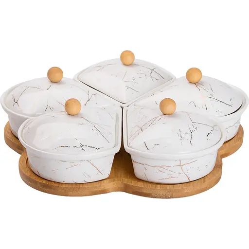 Менажница Yiwu фарфоровая 5 секций на поворотной подставке HP-1217 - фото 2