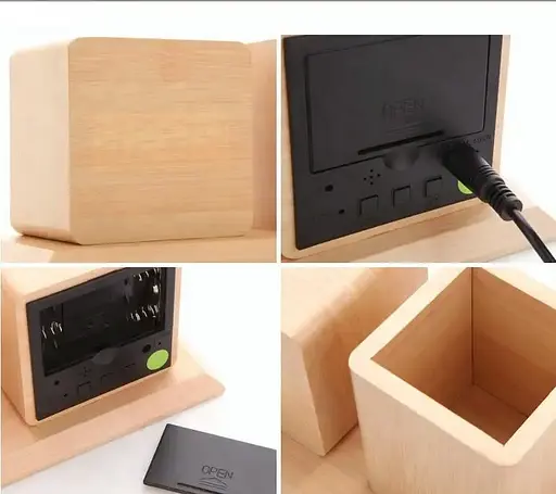 Электронные настольные часы с подставкой для канцелярии под дерево - фото 5