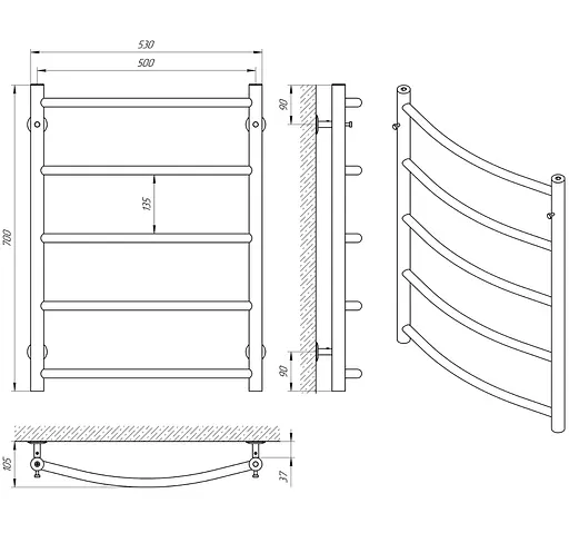 Полотенцесушитель Laris Флеш П5 500x700 74100008, Хром - фото 4