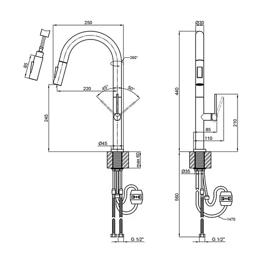 Смеситель для кухни Qtap Lenicka 9138103UC с выдвижным изливом - фото 7