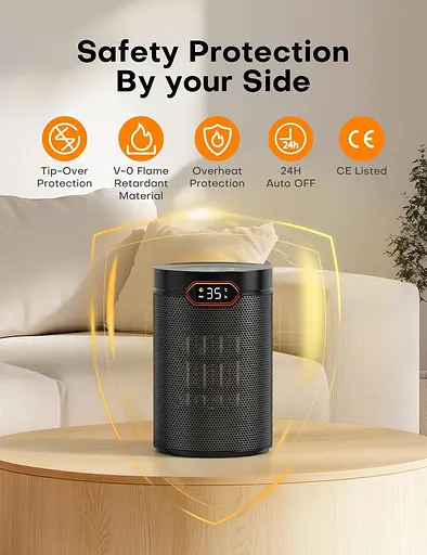 Обогреватель, 1500 Вт PTC электрический с режимом ECO, 4 настройки нагрева, режим бриза, термостат, таймер 24 часа, пульт - фото 4