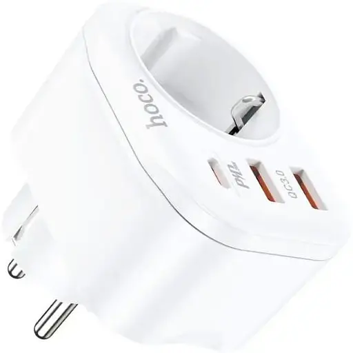 Мережевий фільтр HOCO NS3 на 1 розетку + 2 USB + USB-C, 20W, 220В, White