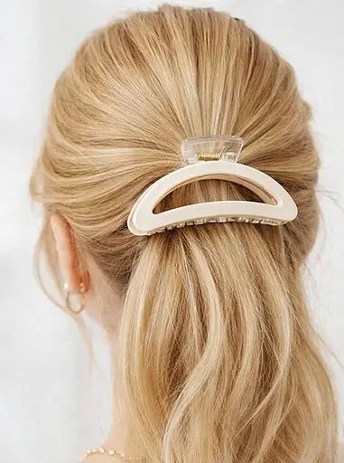 Зажим полукруглый глянцевый для волос 9 см пластик с металлическим механизмом Бежевый - фото 2