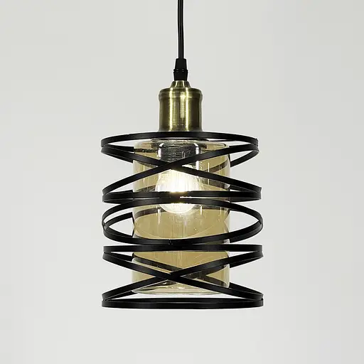 Підвіс у чорному корпусі з янтарним плафоном 16х16 см | Арт. 12333/1 BK+AM | Line F - фото 2