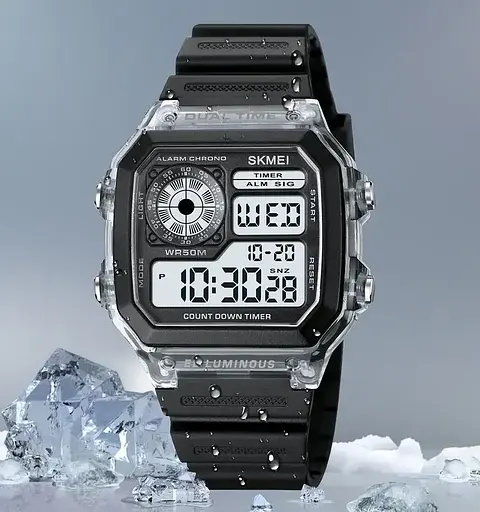 Чоловічий наручний спортивний годинник Skmei 1998 (Чорний з білим) - фото 4