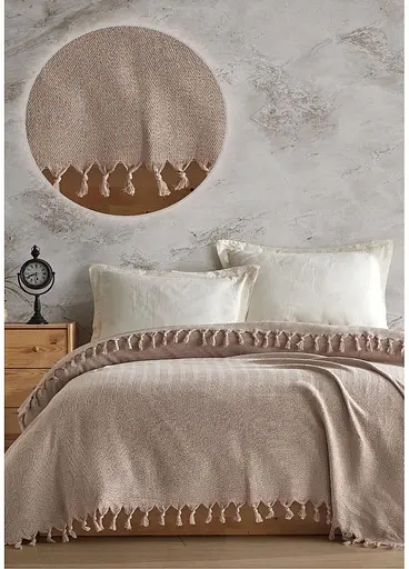 Плед-покривало Cotton SARRA бавовна бежевий євро 200х230 см TC303376074 - фото 1