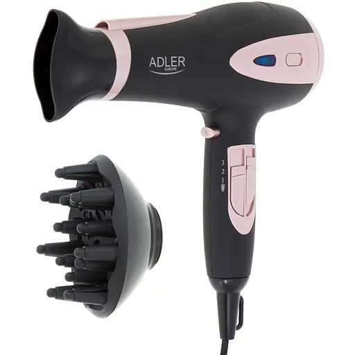 Фен Adler AD 2248 black 2200Вт/ 2 швидкості/ хол.обдув/ темп.режимів-3/ іонізація/ насадки - 2 шт. - фото 4