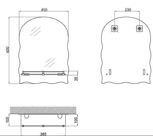 Дзеркало настінне Zerix Mirra MRZ02-450x600x105 прямокутне з дугоподібним верхом ZX5619 - фото 2