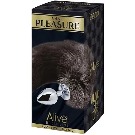 Металева анальна пробка Лісий хвіст Alive Black And White Fox Tail L діаметр 3.9 см - фото 4