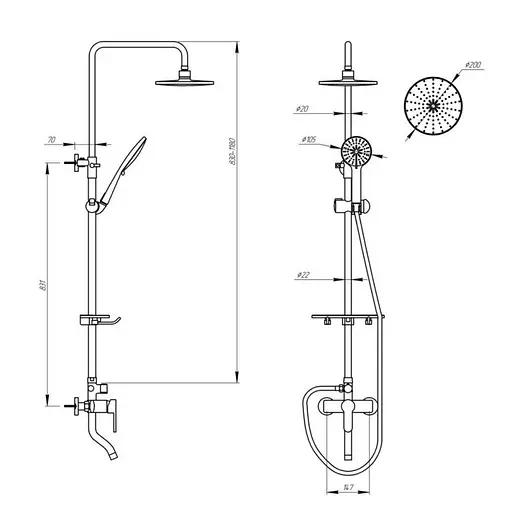 Душова система Qtap 1004 CRM, Хром - фото 2