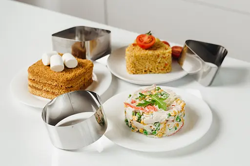 Набір металевих форм викладки/вирубки салатів та гарніру (коло, квадрат, трикутник), Master Class Металлик 83251 - фото 4