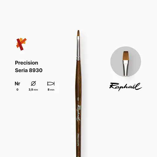 Кисть синтетика плоская Raphael Precision, №0, для акрила и масла, длинная ручка - фото 2