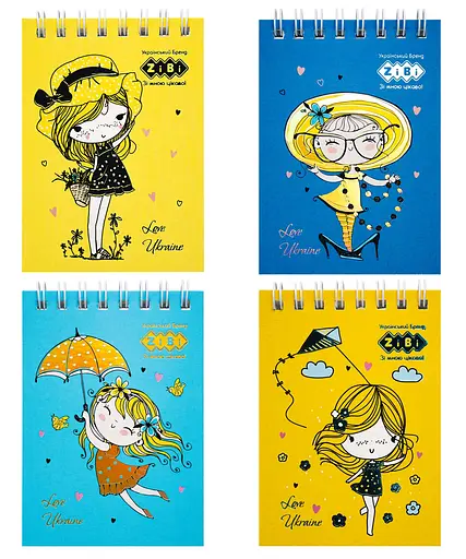 Блокнот на пружині Cute Llama KIDS Line, А7, 40 аркушів, картонна обкладинка, 4 шт. в упаковці