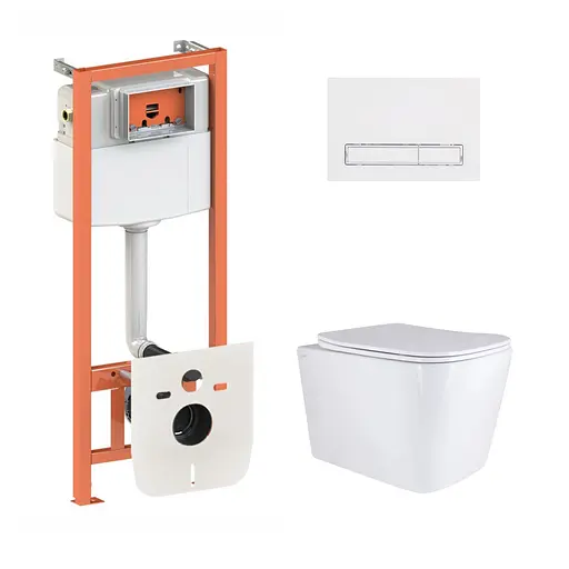 Подвесной унитаз Qtap Tern + инсталляция Qtap Nest 4 в 1 (линейная клавиша White), Белый - фото 1