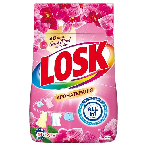Порошок для прання Losk Ароматерапія Ефірні олії та аромат Малайзійської квітки 2.1 кг 14 циклів прання - фото 1