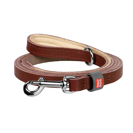 Поводок для кошек и мелких собак кожаный Waudog Classic XXS-XS Ш 12 мм Д 122 см коричневый