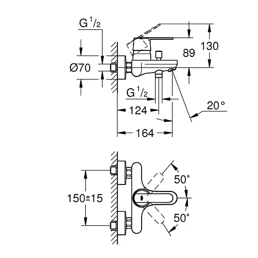 Смеситель для ванной Grohe QuickFix Get 32887000, Хром - фото 2