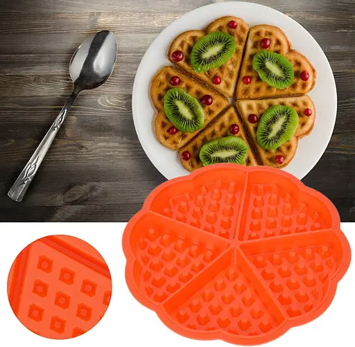 Силиконовая форма для выпечки вафель Сердце, Kitchen Master Оранжевый 86189 - фото 4