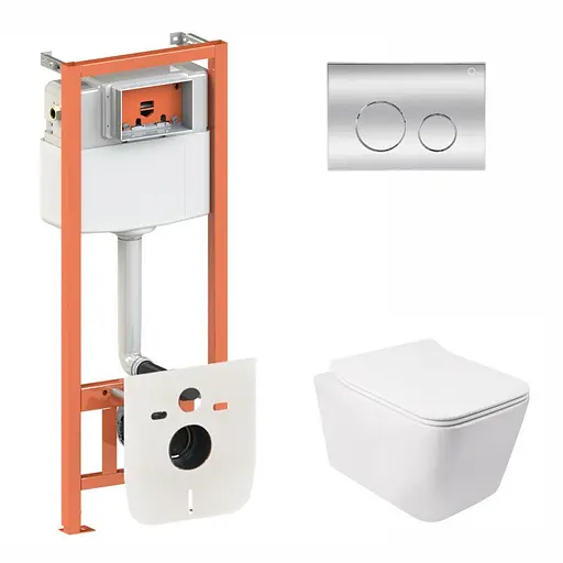 Набор Qtap инсталляция 3 в 1 Nest QT0133M425 с панелью смыва круглой QT0111M11112CRM + унитаз с сиденьем Crow QT05335170W, Белый - фото 1