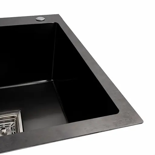 Кухонна мийка Platinum Handmade PVD Black 78x50B R (два отвори, квадратний сифон, 3.0/1.0 мм), Чорний - фото 2