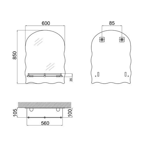 Дзеркало Lidz Anny 140.07.02 (1) 600x850x106 настінне з поличкою прямокутне з дугоподібним верхом та фігурними боками LD78AN6085 - фото 2