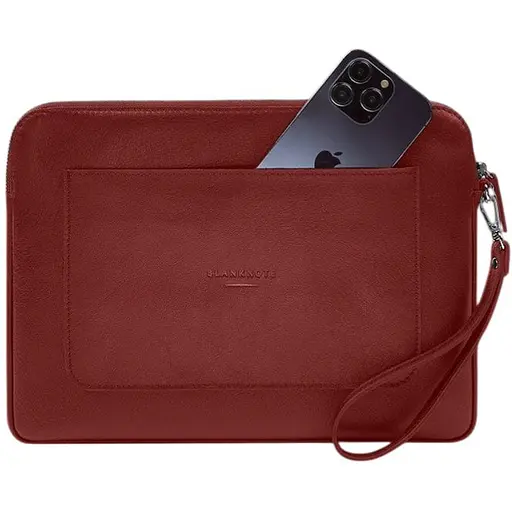 Кожаный чехол BlankNote для ноутбука на молнии с карманом и петлей на руку Красный - фото 1