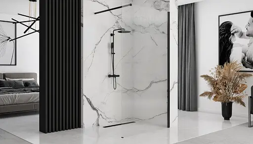 Душова стінка Rea Aero 90 intimo black REA-K4123, прозорий, чорний матовий - фото 4