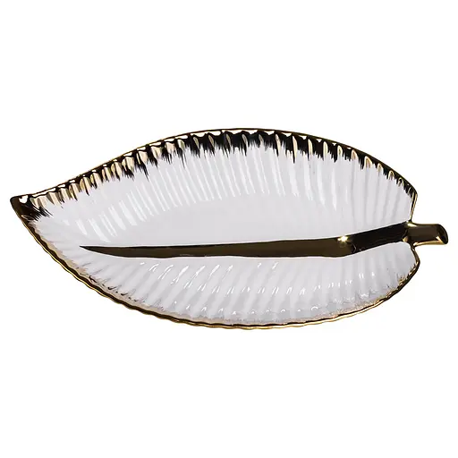 Фарфоровое блюдо для сервировки стола в форме листьев 35×18.5×5 (см) блюдо для подачи закусок Золото Yiwu WH045 - фото 2