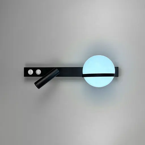 Бра у чорному корпусі із білим плафоном та спотом на 2 вимикачі | Арт. B 87/2 ВK | Line F - фото 6