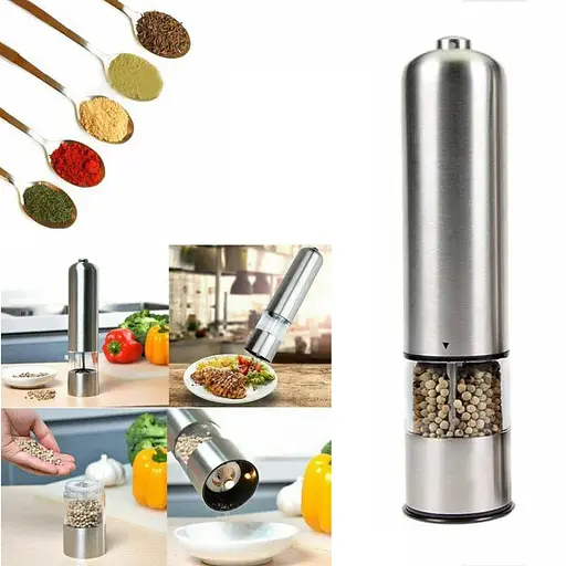 Електричний подрібнювач спецій млин сільничка перечниця перцемолка на батарейках (корпус з нержавіючої сталі) Сріблястий 84943 - фото 2