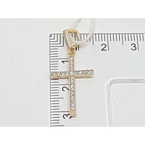 Золотий хрестик ЮЗ "Багет" з діамантами. 3411 - фото 3