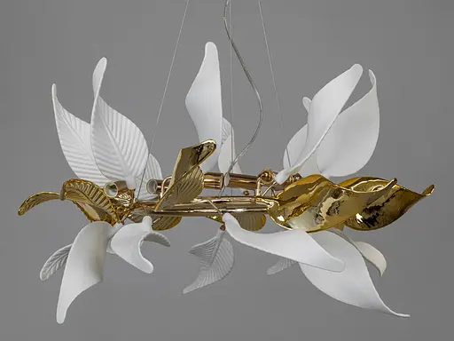 Красива підвісна люстра з порцеляновими елементами, 6 ламп, золото - фото 2