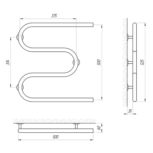 Полотенцесушитель Laris Змеевик 25 РС3 500x500 3/4" 71207172, Хром - фото 2