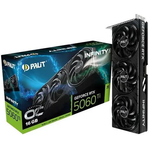 Відеокарта GeForce RTX 5060 Ti, Palit, Infinity 3 OC, 16Gb GDDR7, 128-bit, HDMI/3xDP, 2662/28000 MHz, 8-pin (NE7506TS19T1-GB2061S) - фото 1