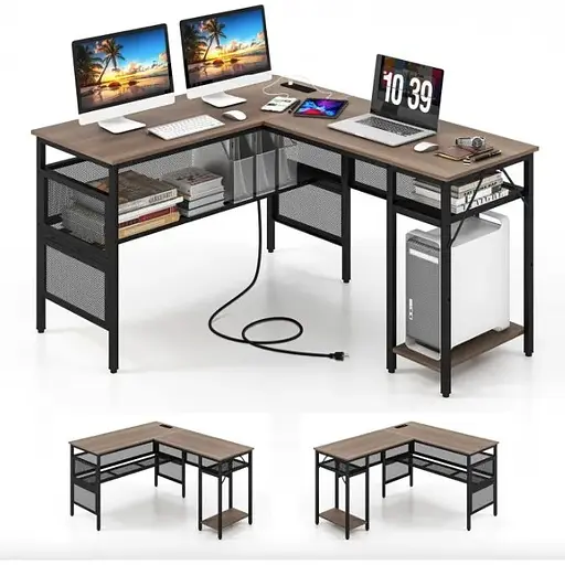 Компьютерный стол Costway Hutch L-образный с зарядным - фото 6