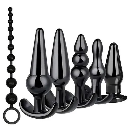 Комплект анальний для стимуляції фігурний силіконовий 6 предметів чорний - фото 1