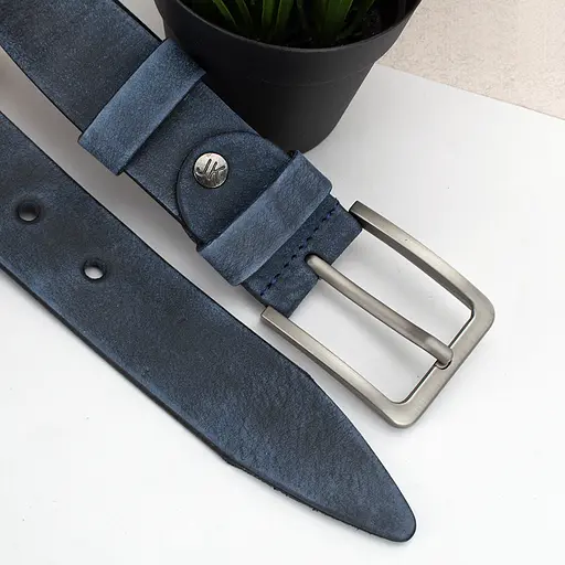 Ремінь чоловічий шкіряний JK-4052 (130 см) під джинси синій потертий - фото 3