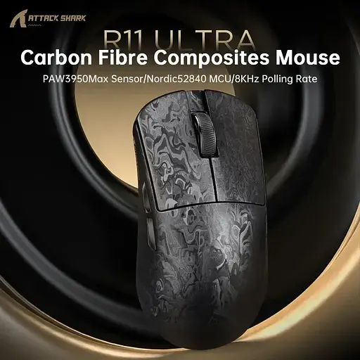 Игровая беспроводная мышка Attack Shark R11 Ultra / Три режима подключения / 42 000 DPI / Cенсор PixArt PAW3950MAX / Black - фото 10