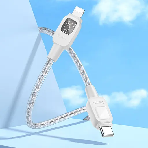 Дата кабель Hoco U124 Stone silicone power-off Type-C to Lightning (1.2m) Gray - фото 5