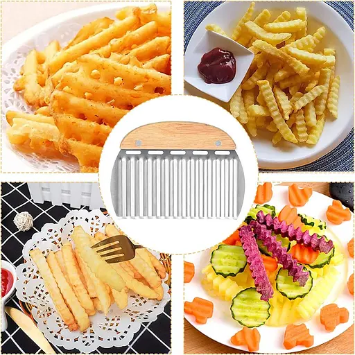 Слайсер волнистый сырорезка нож для фигурной нарезки сыра картошки чипсов карвинга с деревянной ручкой, Kitchen Master Коричневый 85390 - фото 6