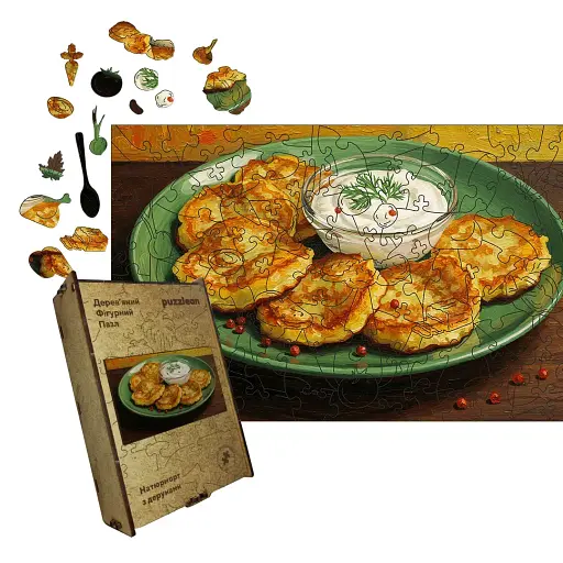 Деревянный фигурный пазл Хрустящие Деруны, А3, Картонная коробка 200 элементов